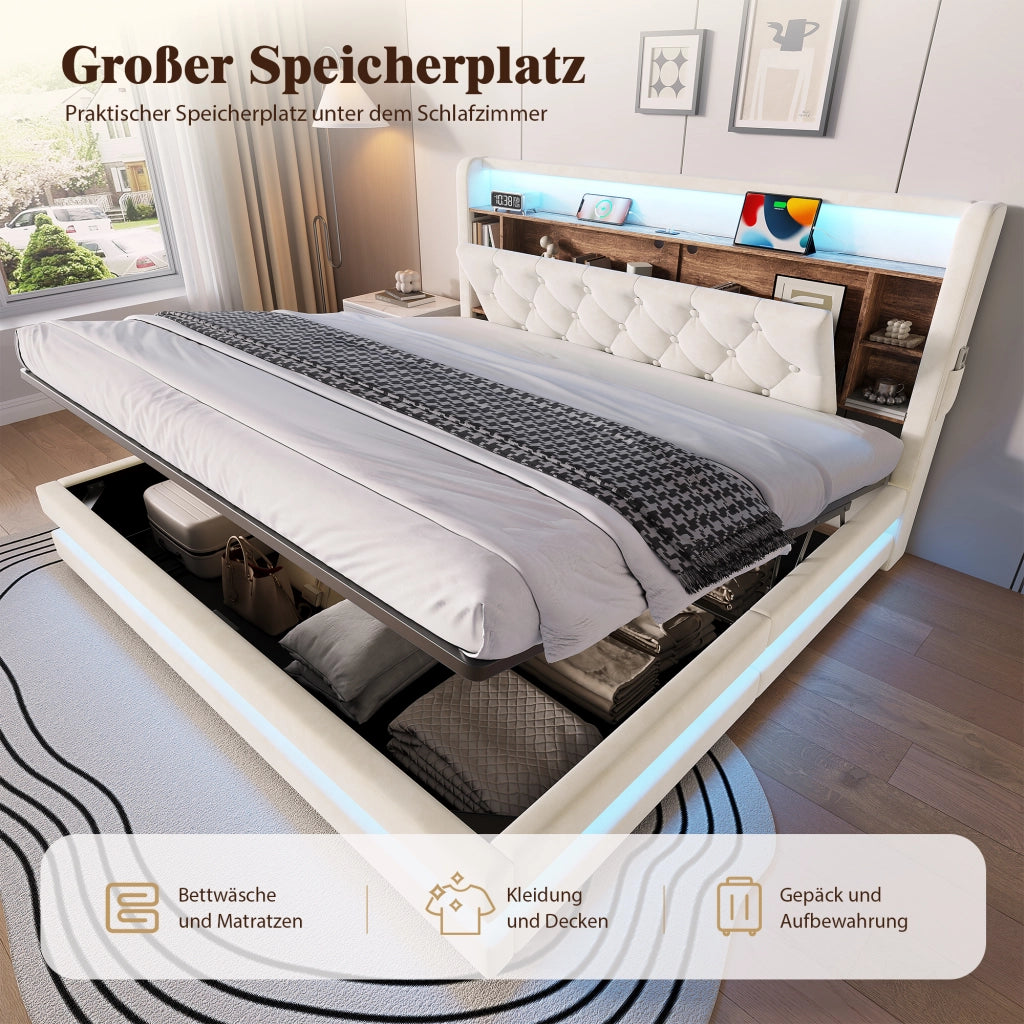 letto imbottito velluto beige 180 x 200 cm