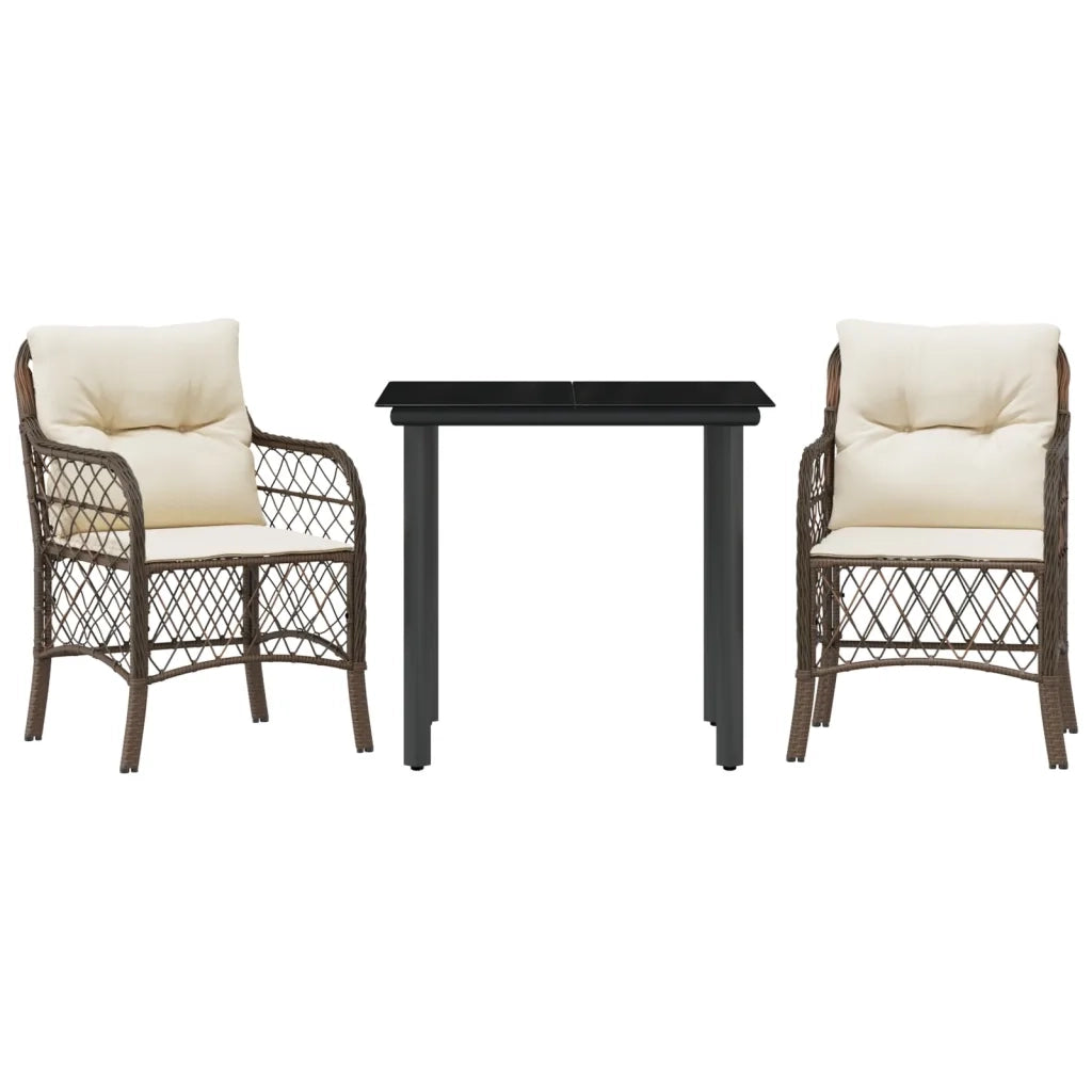 Set Bistr¨° 3 pz | Set Salotto da Giardino con Cuscini Marrone in Polyrattan
