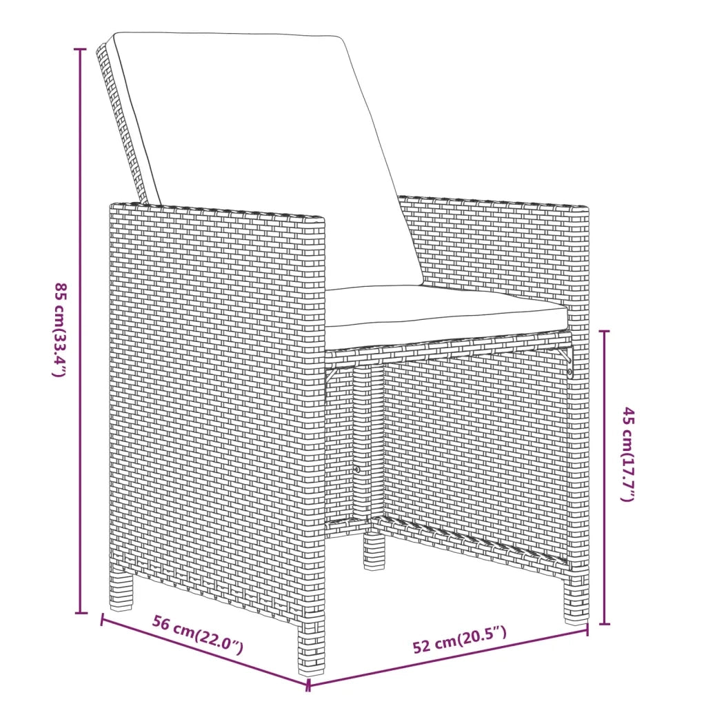 Set da Pranzo da Giardino 7 pz Nero con Cuscini in Polyrattan 3095545