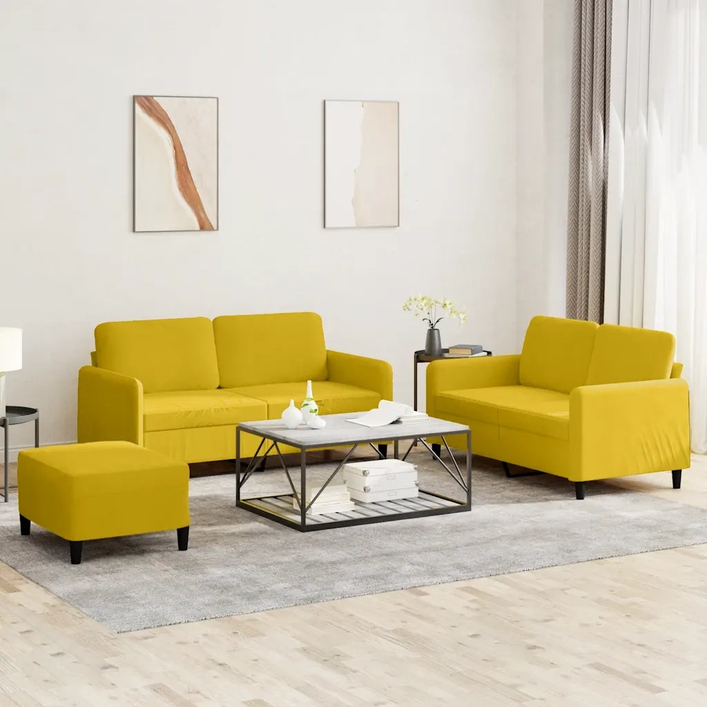 Set di Divani 3 pz Giallo in Velluto