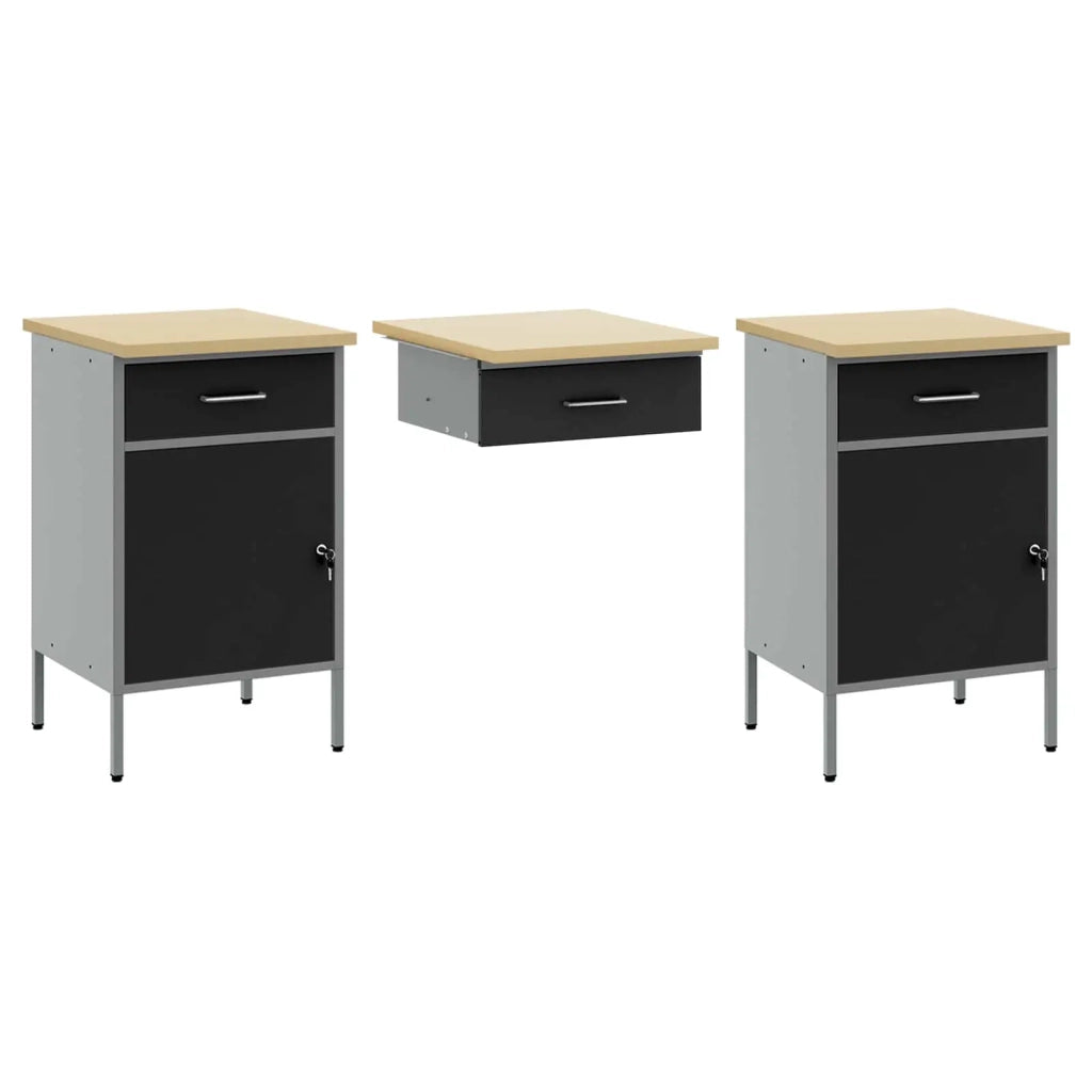 Mobile da lavoro 10 pcs Nero Legno ingegnerizzato e acciaio 3321472