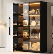 Vetrina 110.5x35x160 cm con LED e vano estraibile laterale in MDF e vetro nero