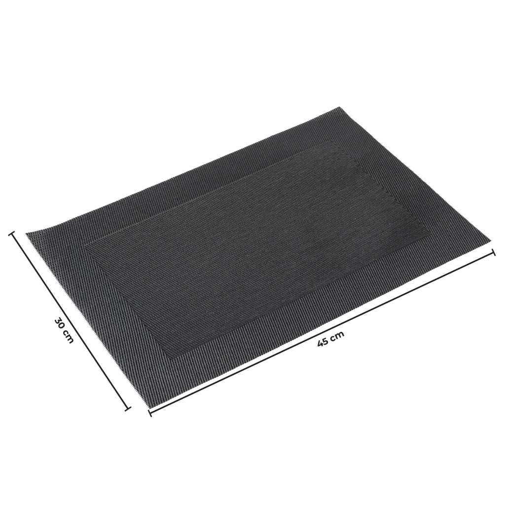 Set 4 Tovagliette Americane 45x30 cm in PVC Intrecciato, Lavabili e Riutilizzabili, Sottopiatto Rettangolare per Tavola Cucina e Sala da Pranzo  Nero