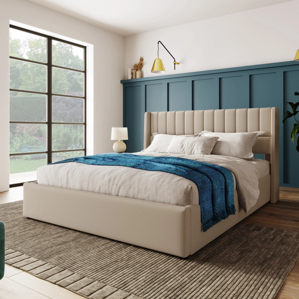 letto imbottito lino beige 140x200 cm