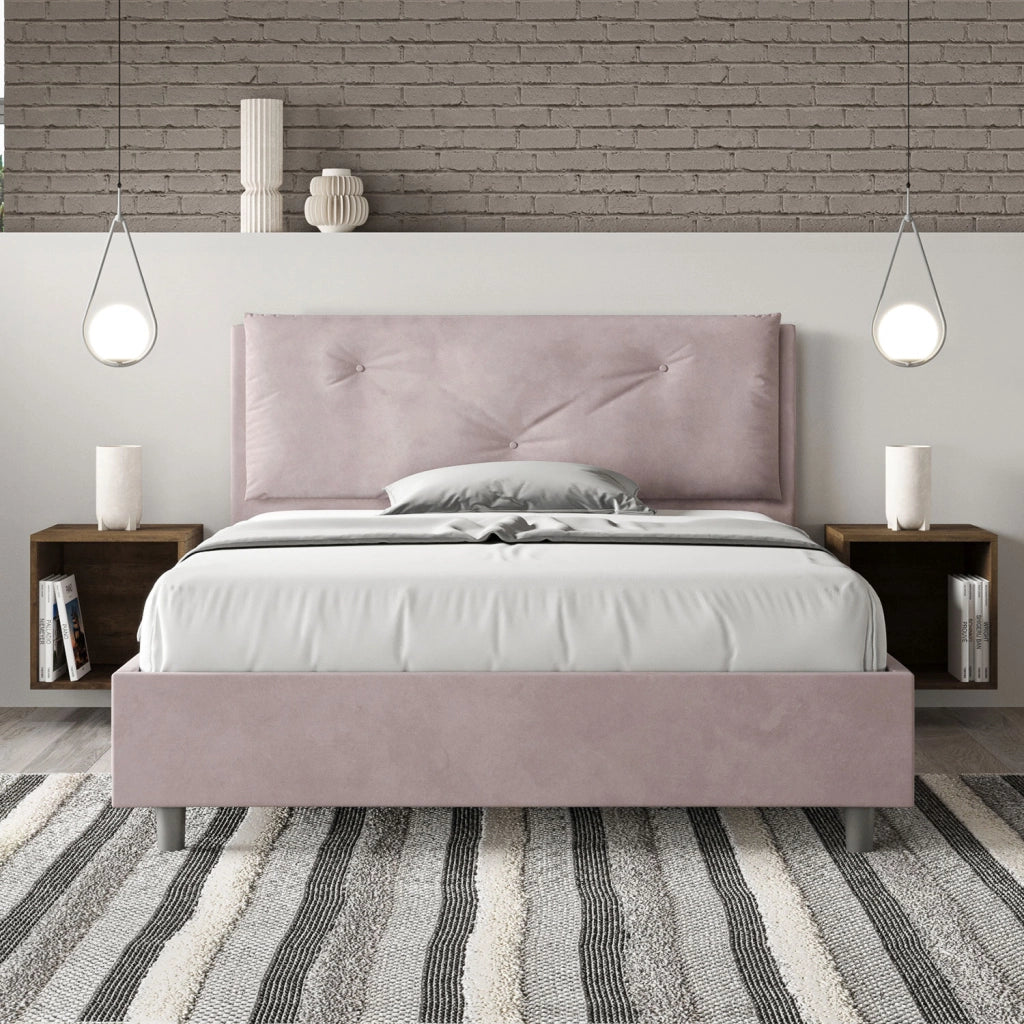 Letto Matrimoniale Francese 140x190 cm con Rete Imbottito in Microfibra Appia Large Glicine
