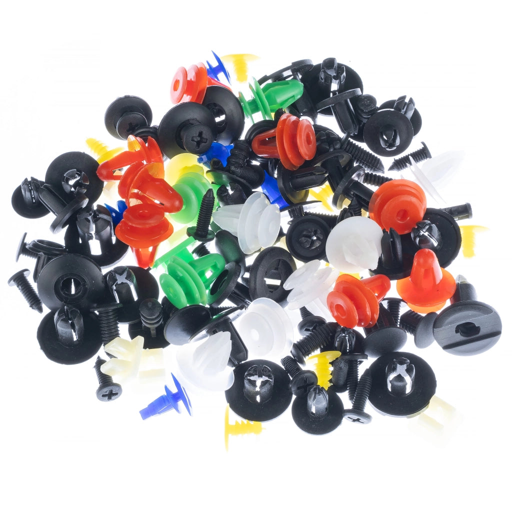 Set di Rivetti Universali per Auto Rosfix – 100 Pezzi | Materiale Plastico, Multicolore, Lunghezza 1-4 cm