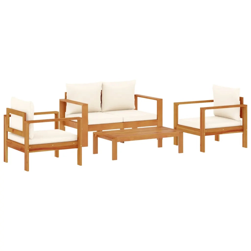 Set Divani da Giardino 4pz con Cuscini Legno Massello di Acacia