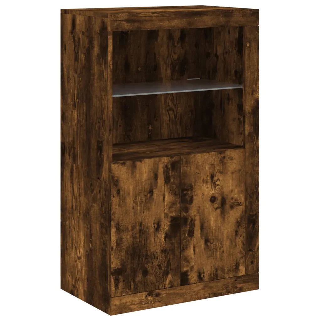Credenza | Madia | Buffet da pranzo | Armadio da pranzo con Luci LED Rovere Fumo 162x37x100 cm