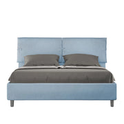 BS COM Letto matrimoniale con rete imbottito 160x210 microfibra azzurro