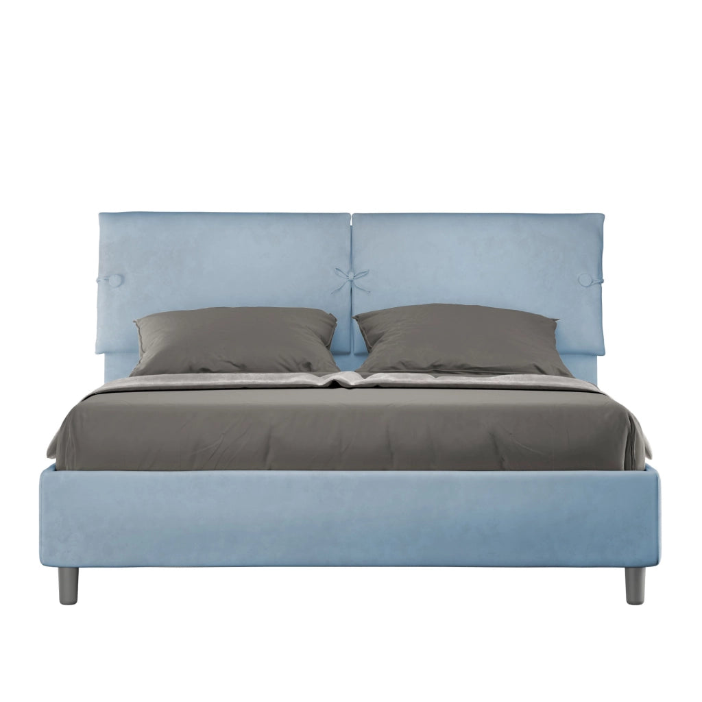 BS COM Letto matrimoniale con rete imbottito 160x210 microfibra azzurro