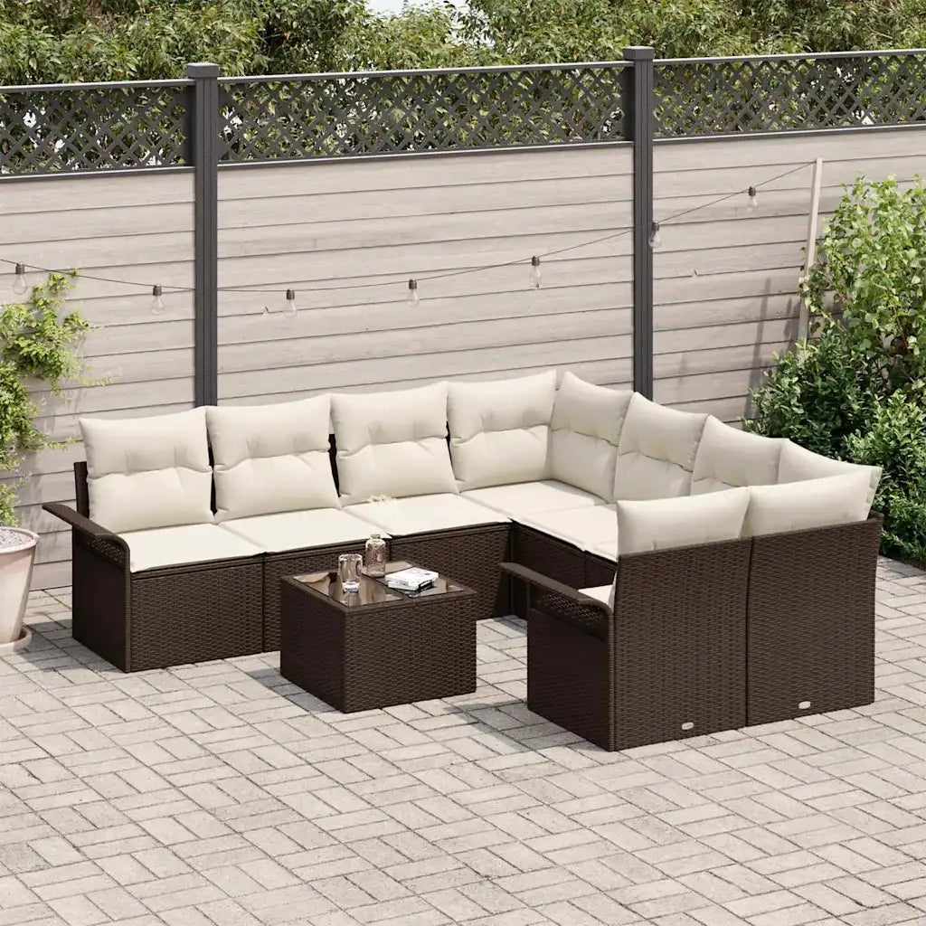 Set Divano da Giardino 9 pcs Marrone e Crema polyrattan 3353967