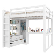 LETTO A CASTELLO 140x200 con scrivania, 2 cassetti, ripiani, bianco