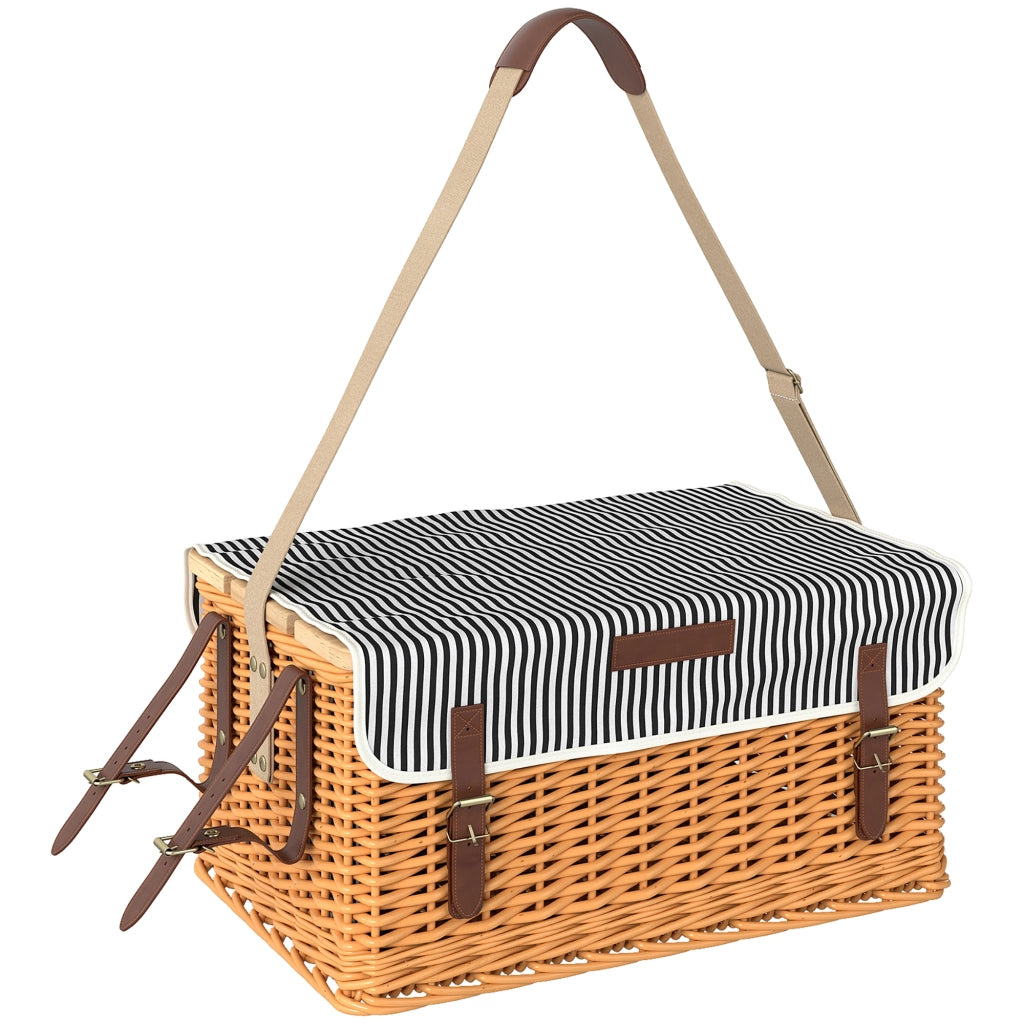 Cestino picnic in vimini 4 persone ¨C Xylo ¨C con tavolo vino in pino e tracolla regolabile marrone chiaro