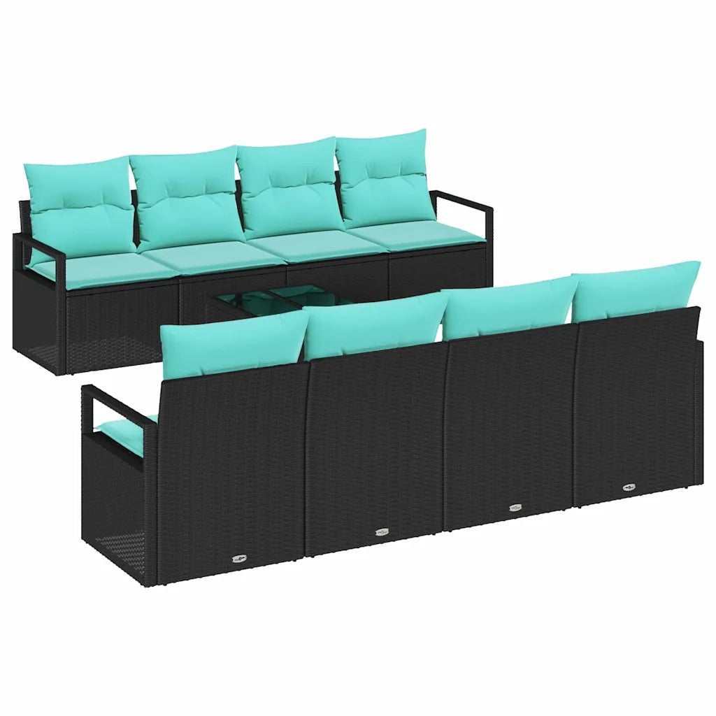 Set di divani con cuscino 7 pcs Nero e azzurro polyrattan 3346316