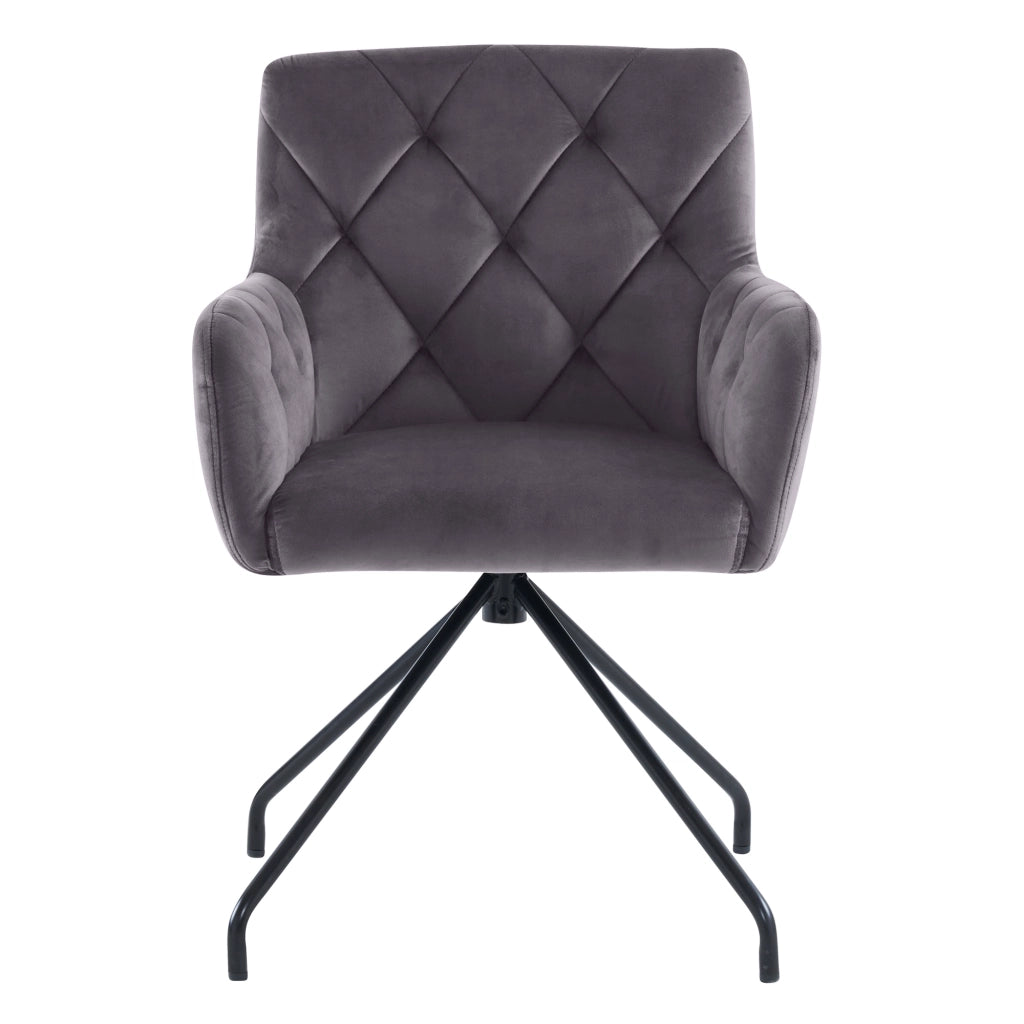 Set di 4 sedie da pranzo con braccioli e schienale ergonomico in velluto grigio scuro
