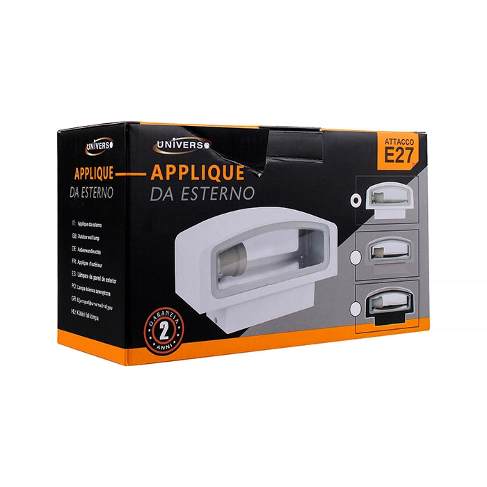 LAMAPADA DA PARETE PER ESTERNO IP65 CON ATTACCO E27 - APPLIQUE IN ALLUMINIO BIANCO E VETRO IDEALE PER GIARDINI E VIALETTI