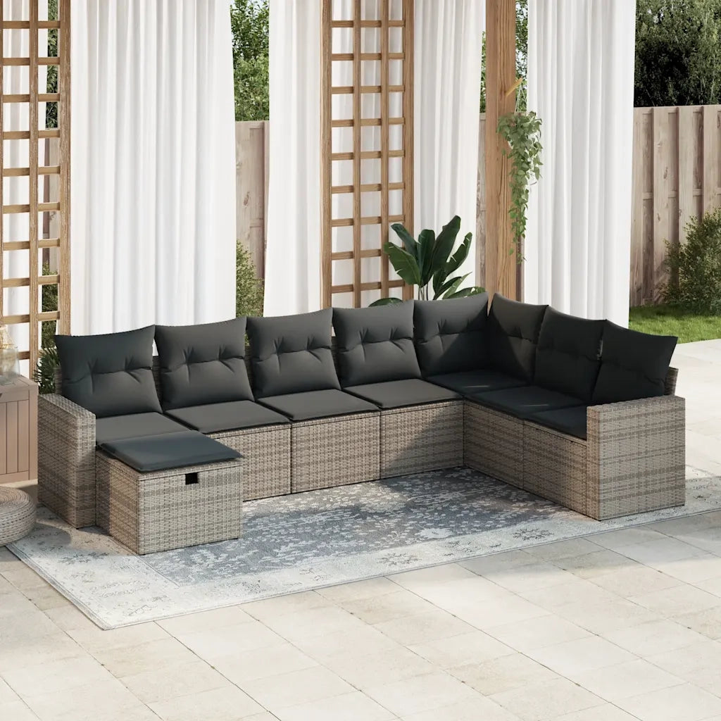 Set Divano da Giardino 8 pz con Cuscini Grigio in Polyrattan 3325436