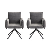 Set di 2 sedie da pranzo girevoli con braccioli; schienale ergonomico e base in metallo in velluto grigio