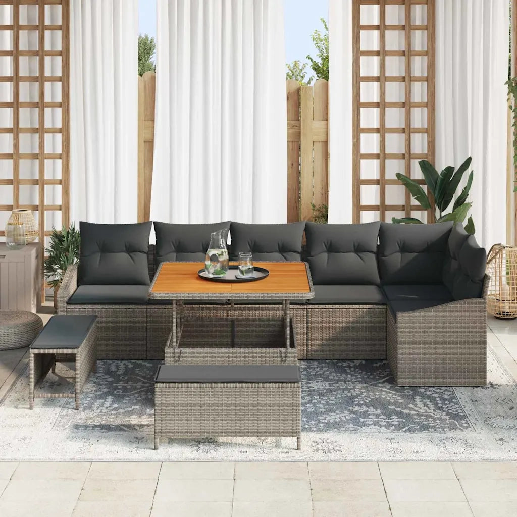 Set Divano da Giardino con cuscino 9 pcs Grigio Poly Rattan 3364618