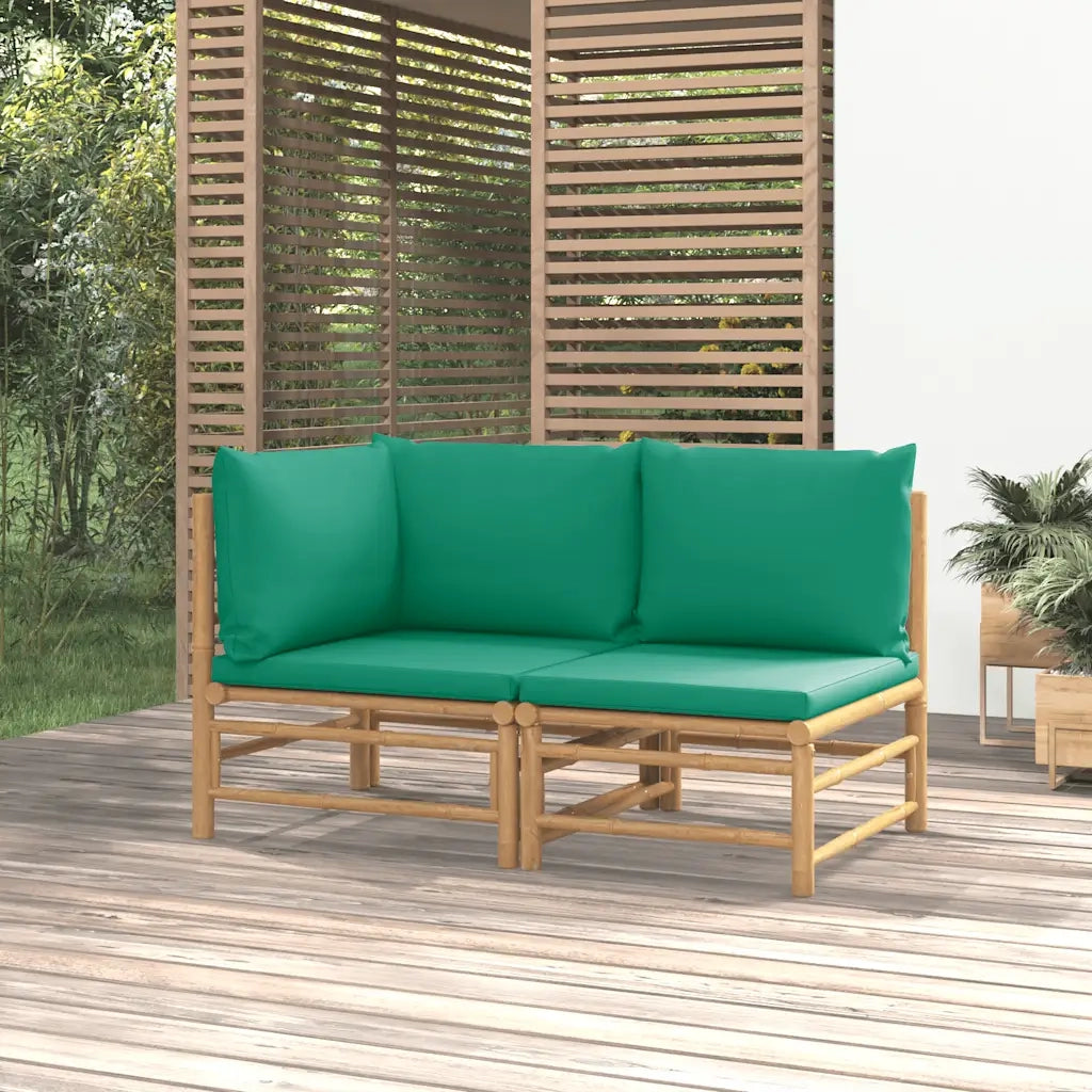 Set Salotto da Giardino 2pz | Set di Mobili da Esterno con Cuscini Verdi Bamb¨´