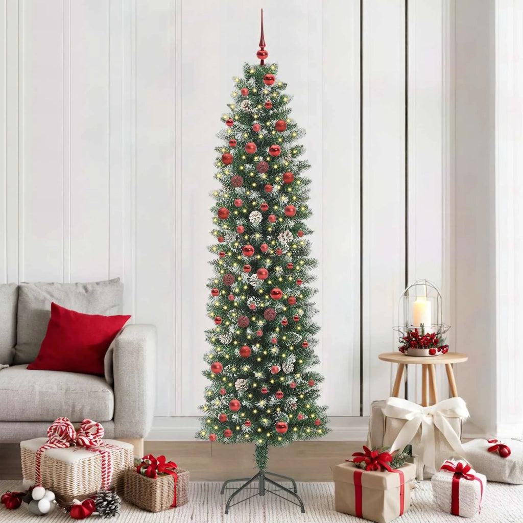 Albero di Natale Artificiale Sottile Verde e Bianco 210 cm 3395305