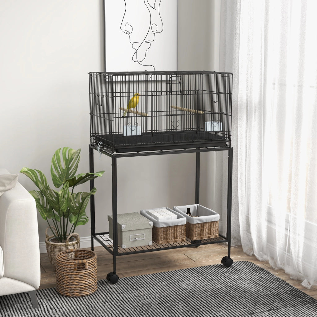 Gabbia per Uccelli con Ruote ¨C Minimal ¨C Nero 77x46x119 cm