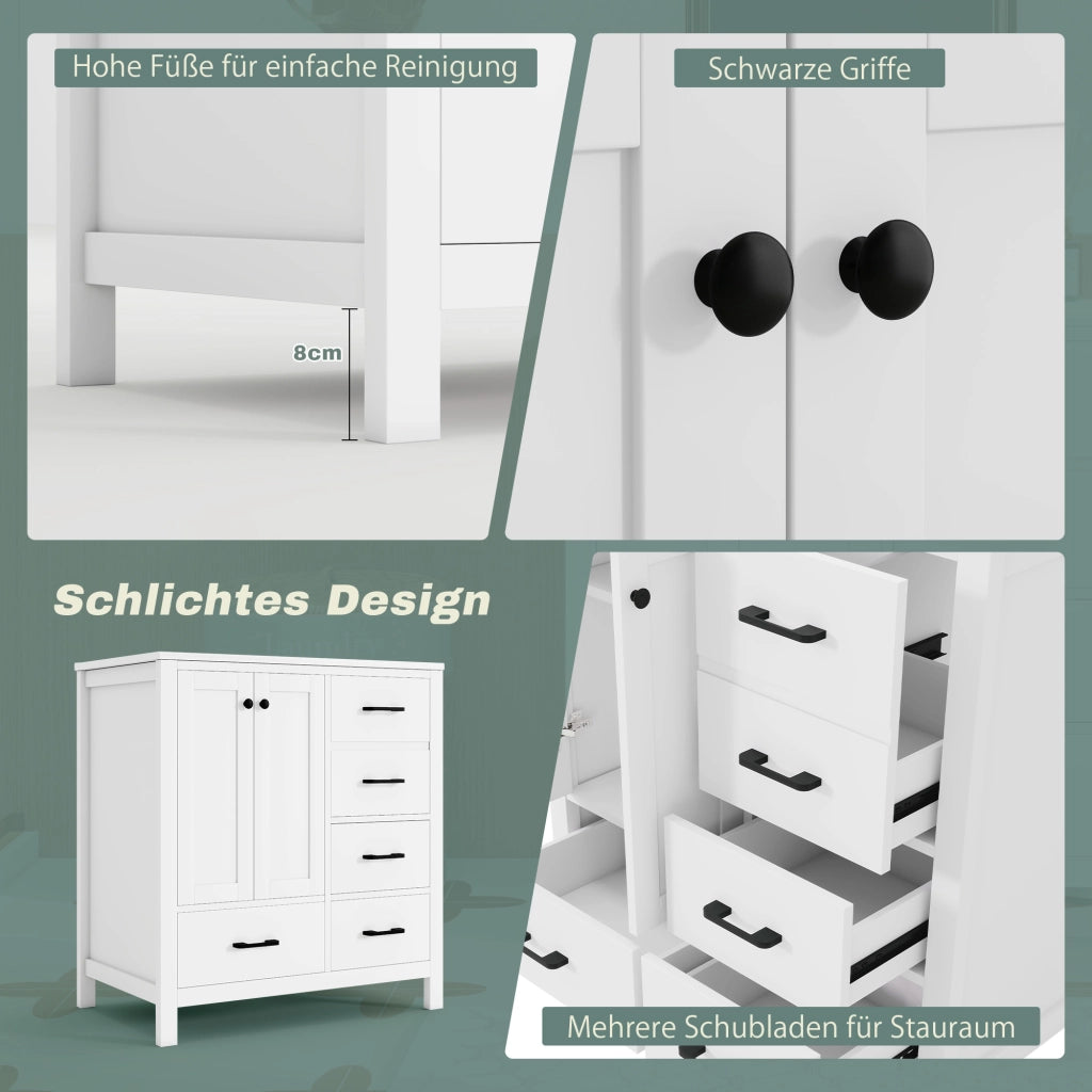 MOBILE BAGNO freestanding 76x46x82 cm in MDF e Ceramica Bianco