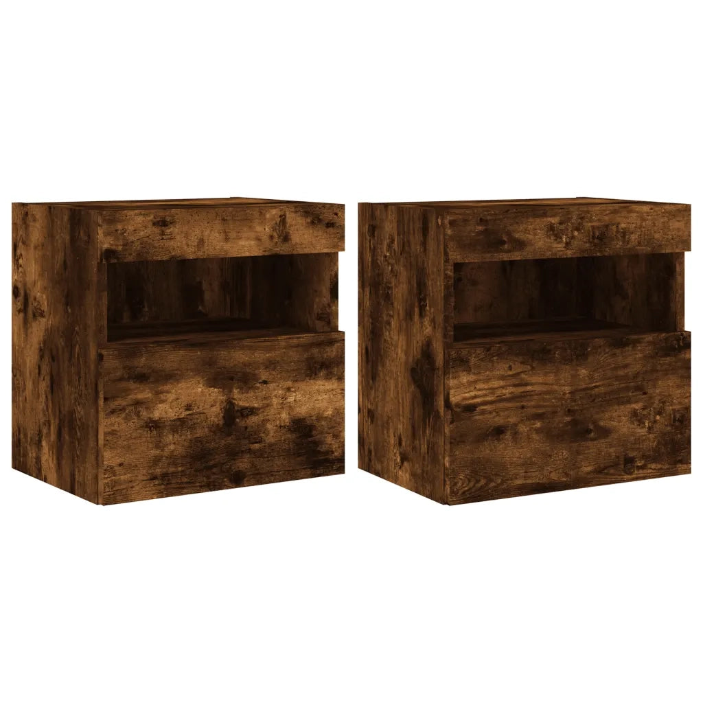 Mobili TV a Parete con Luci LED 2pz | Armadietto TV | Mobile Porta TV Rovere Fumo 40x30x40 cm