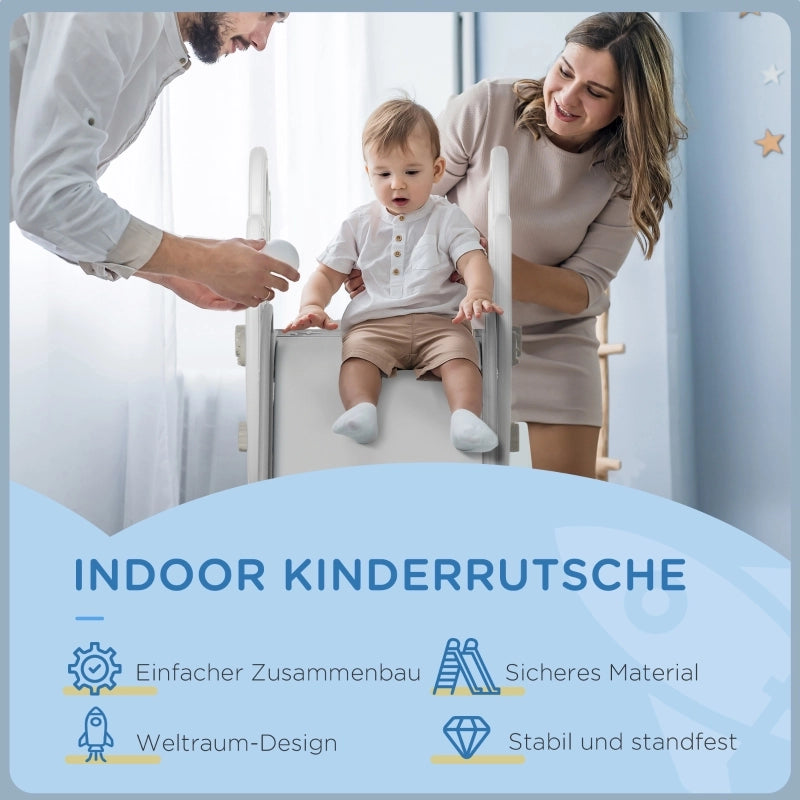 Scivolo per bambini da 1,5 a 3 anni, design a razzo, set di adesivi, grigio, 157 x 46,5 x 80 cm