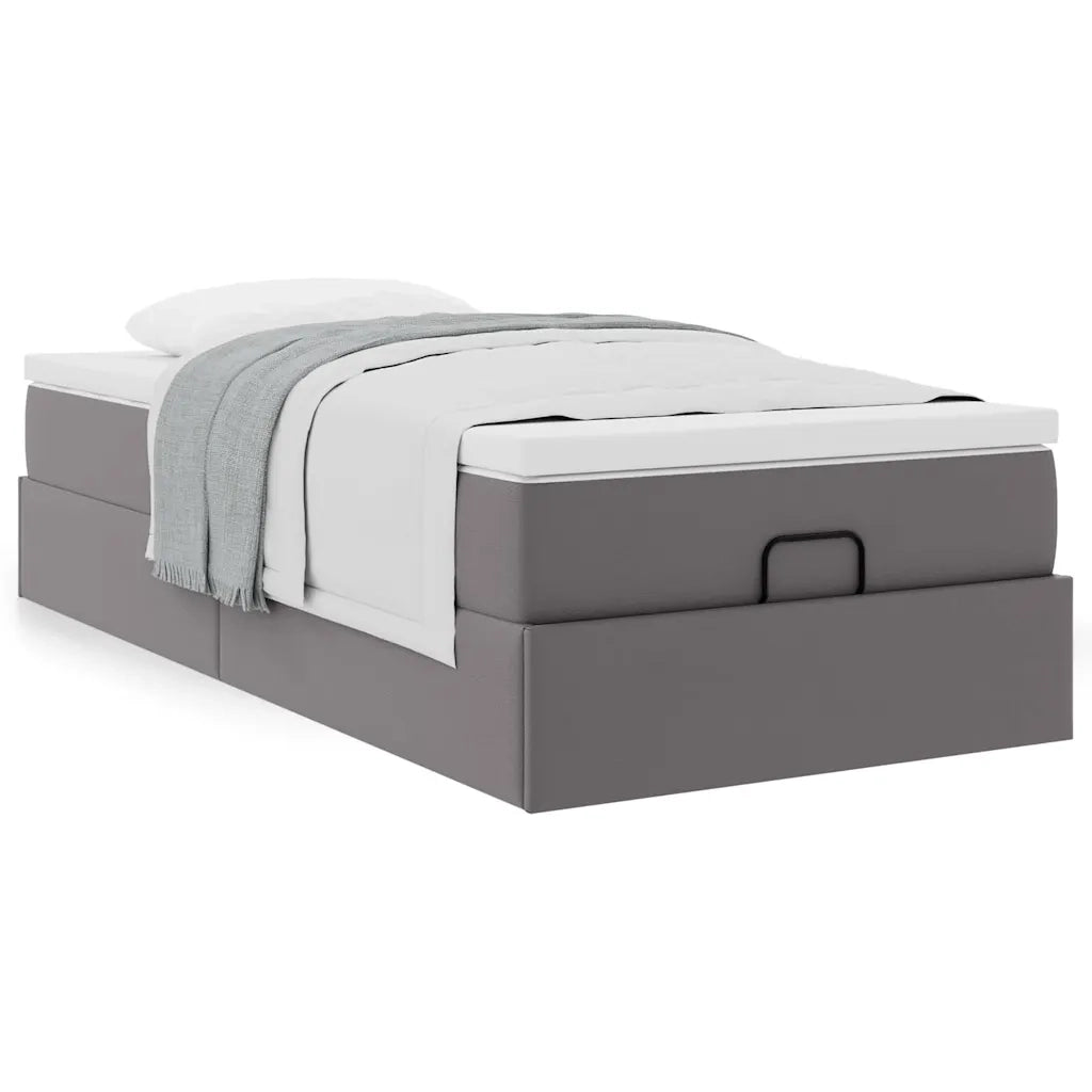 Struttura Letto Pouf con Materasso Grigio 80x200 cm Similpelle 3311009