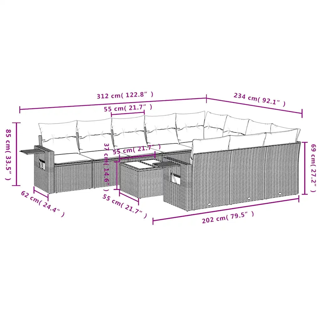 Set Divani da Giardino 11 pz con Cuscini Nero in Polyrattan 3220696