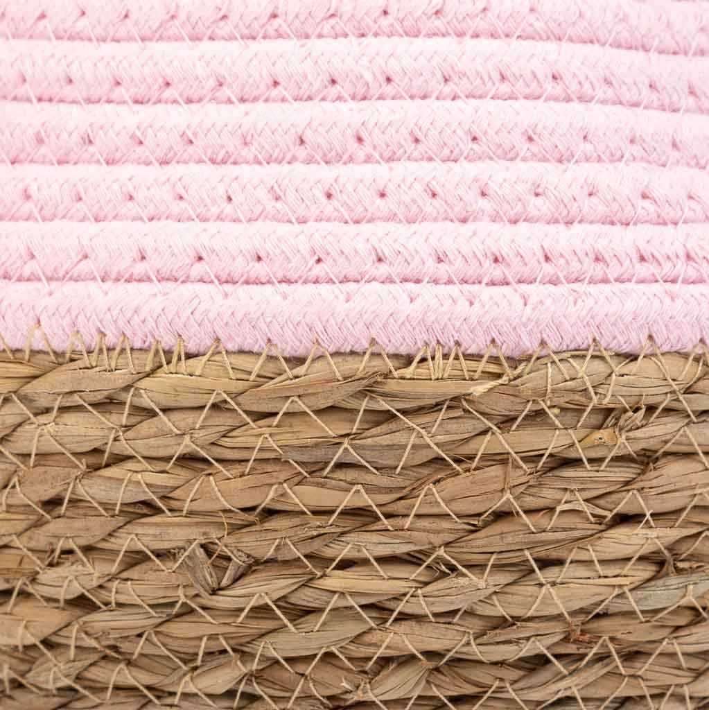 Cesto in fibra naturale e cotone rosa d18x13/16,5h