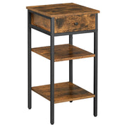 Comodino tavolino laterale 35 x 35 x 70 cm tavolino laterale comodino alto con cassetto e 2 ripiani portaoggetti stile industriale salvaspazio marrone rustico e nero 12_0007617