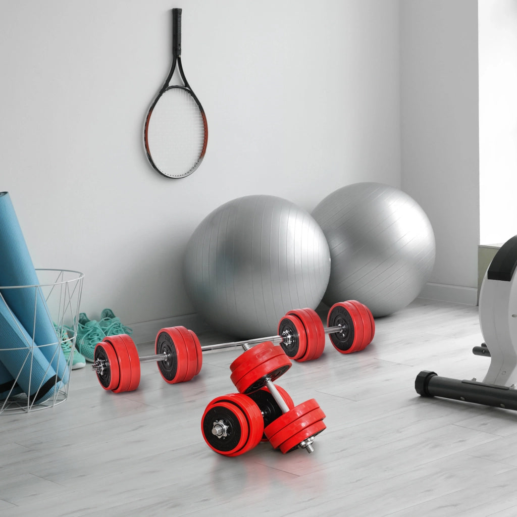 Set di manubri e bilanciere regolabile 30 kg ¨C zephmum ¨C rosso+nero 21,5x21,5x3,8 cm