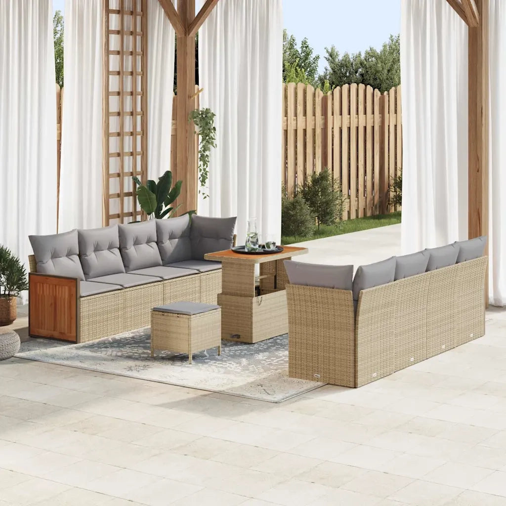 Set Divano da Giardino 12 pcs Beige e Grigio Chiaro polyrattan