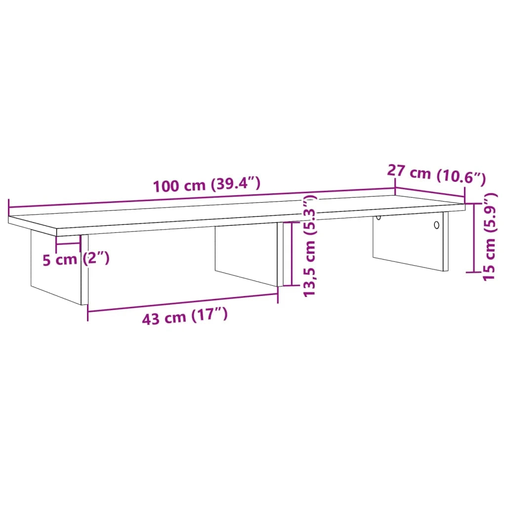 Supporto per monitor mobile da scrivania 100 x 27 x 15 cm legno composito grigio 02_0044842