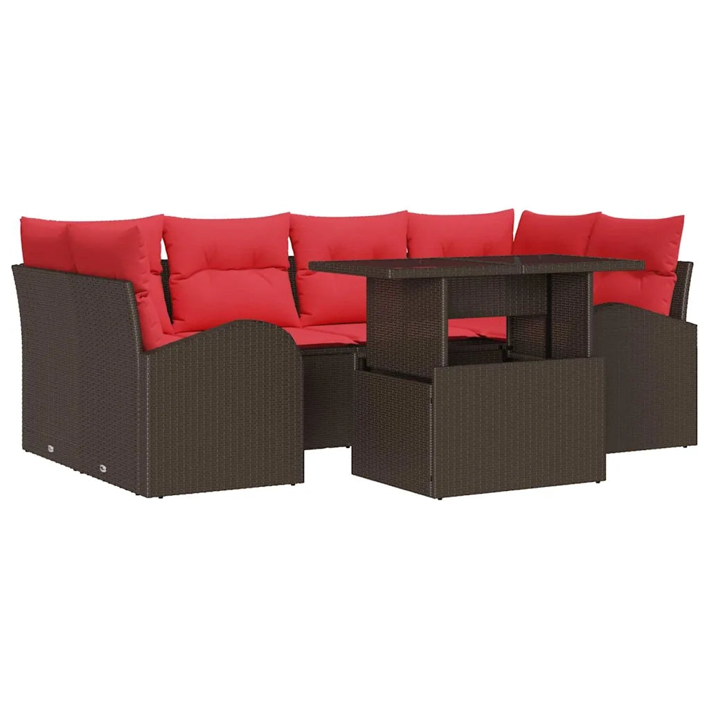 Set Divano da Giardino con cuscino 7 pcs Marrone e Rosso 3357317