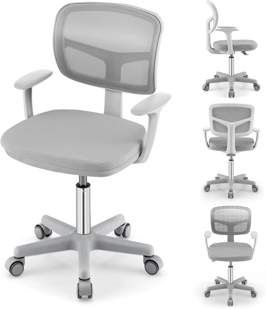 Sedia per Scrivania per Bambini, Sedia per Computer con Altezza Regolabile, Ruote con Freni, Sedile Girevole a Rete, Mobile Ergonomica per Bambini 3-10 Anni (Grigio)