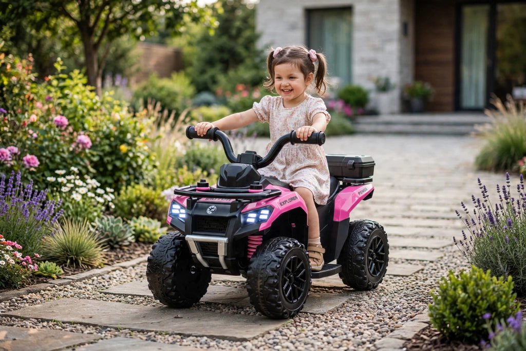 Quad Elettrico per Bambini Safari 6V con Bauletto Posteriore Rosa