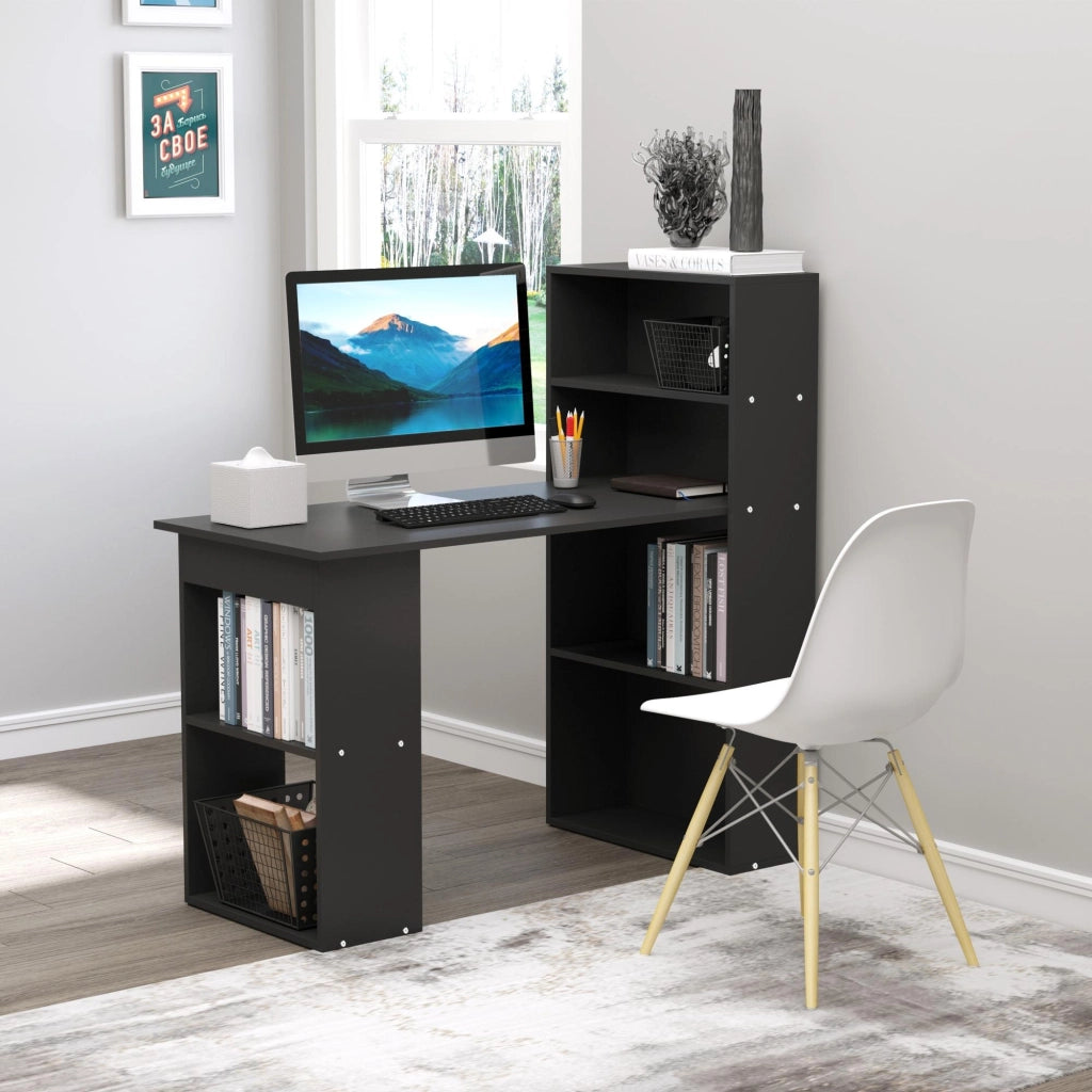 Scrivania Computer con Cassetti e Ripiani ¨C zephmum ¨C Nero 120x55x120 cm