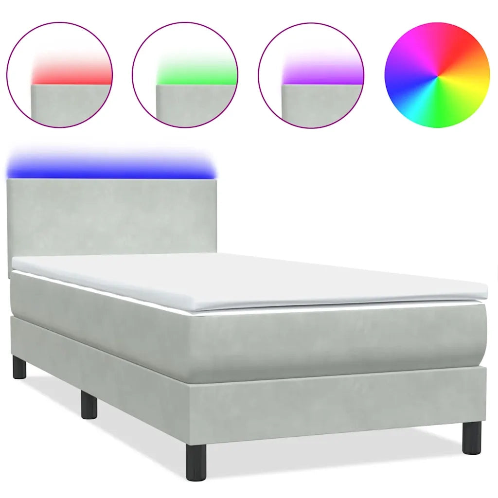 Letto a Molle con Materasso e LED Grigio Chiaro 90x220 cm Velluto 3316719