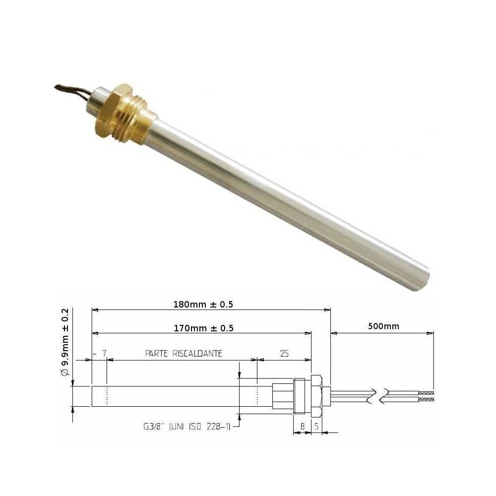 Resistenza Candeletta Stufa a Pellet 3/8 300W 180mm Laminox 170mm battuta - UNIVERSALE