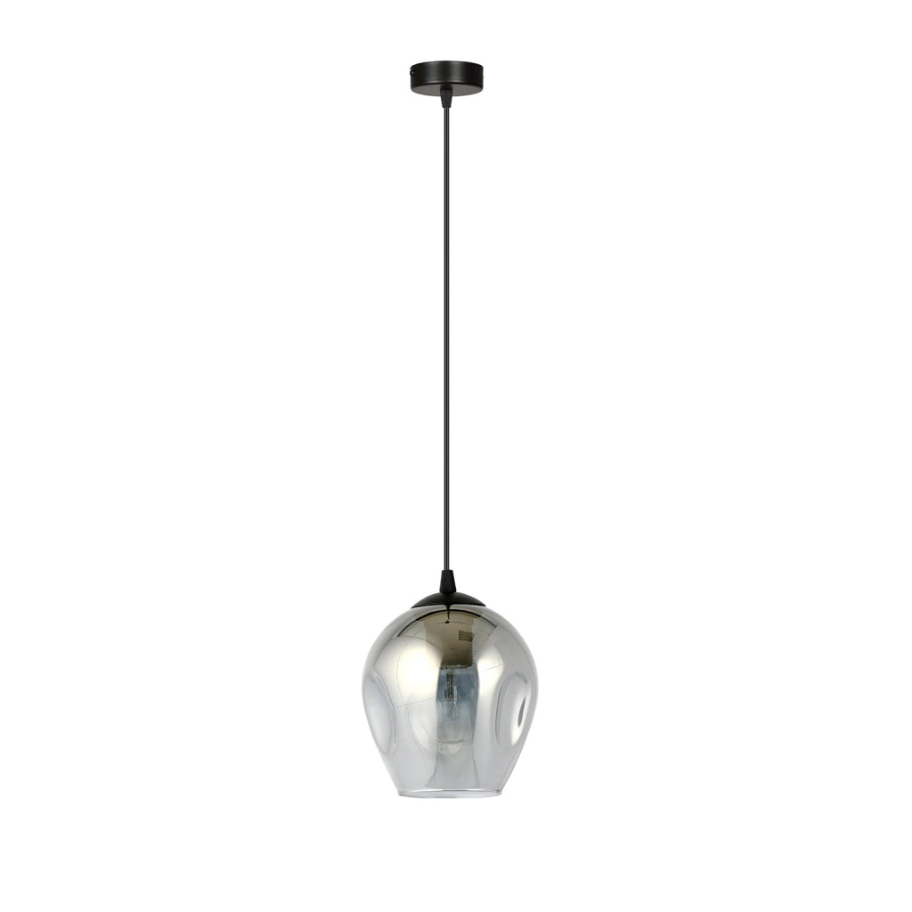 Sospensione 1 Luce Fuxi In Acciaio Nero E Vetro Fumè