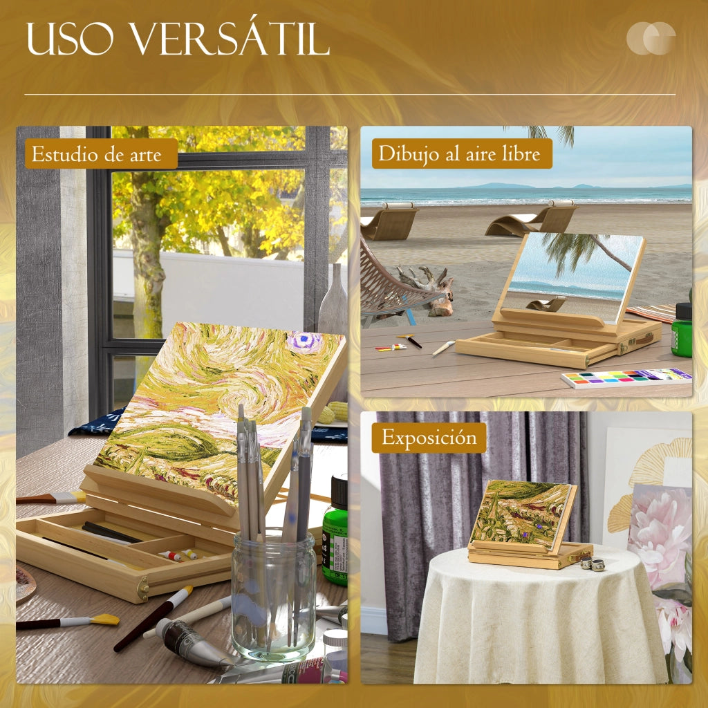 Cavalletto da Tavolo Pieghevole ¨C Xylo ¨C Legno Naturale con Cassetto 33,5x26x26 cm