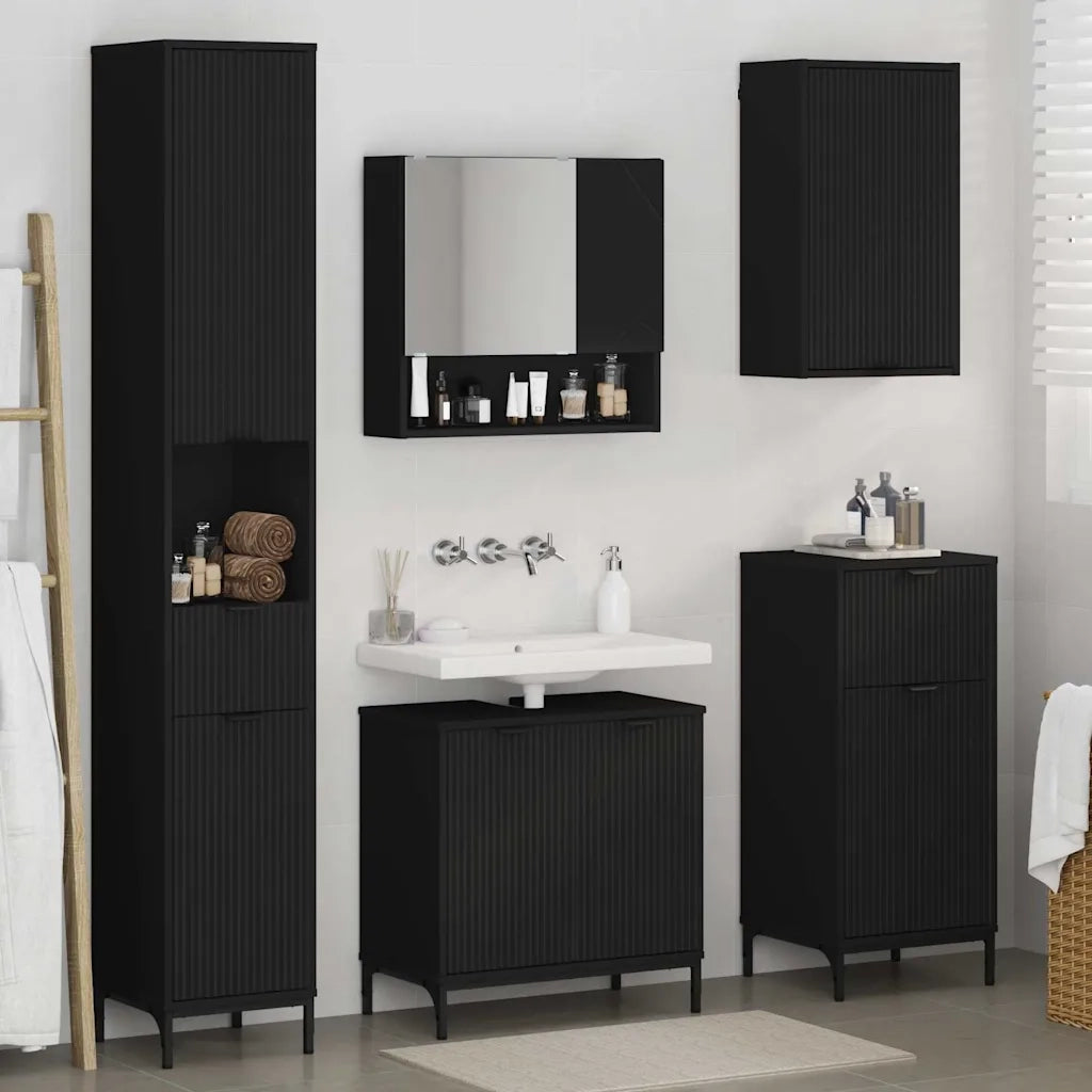 Set di mobili per il bagno Nero Legno ingegnerizzato, Metallo 3393114