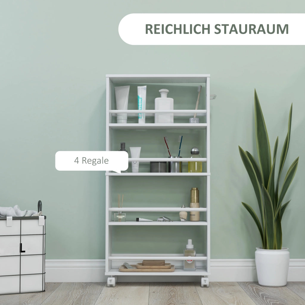 Libreria con Ruote, Stretto, 4 Ripiani ¨C Minimal ¨C Bianco 45x15x91 cm