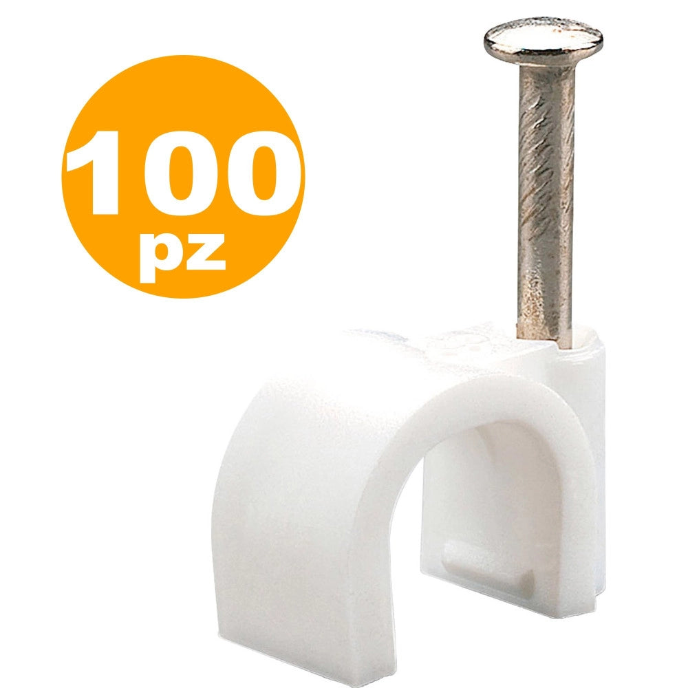 Trade Shop - Fissacavi Con Chiodo In Acciaio Da 6 A 12 Mm Confezione Da 100pz Colore Bianco -    -14 Cm   -