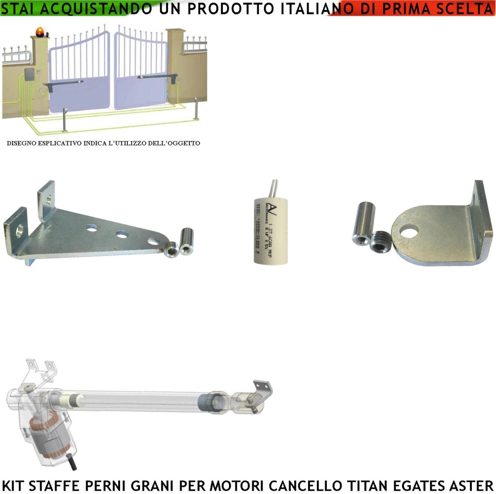 Gruppo Staffe Acciaio Zincate Perni Bulloni Viti Blocco Ricambio dei Motori Serie Titan Per Cancello Automatico GR MPC E-gates la Posteriore ha 3 Fori si Può Taglire per Regolare l'Angolo di Rotazione