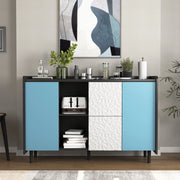 Credenza sideboard con 2 cassetti e vano chiuso 120 cm in MDF nero e blu