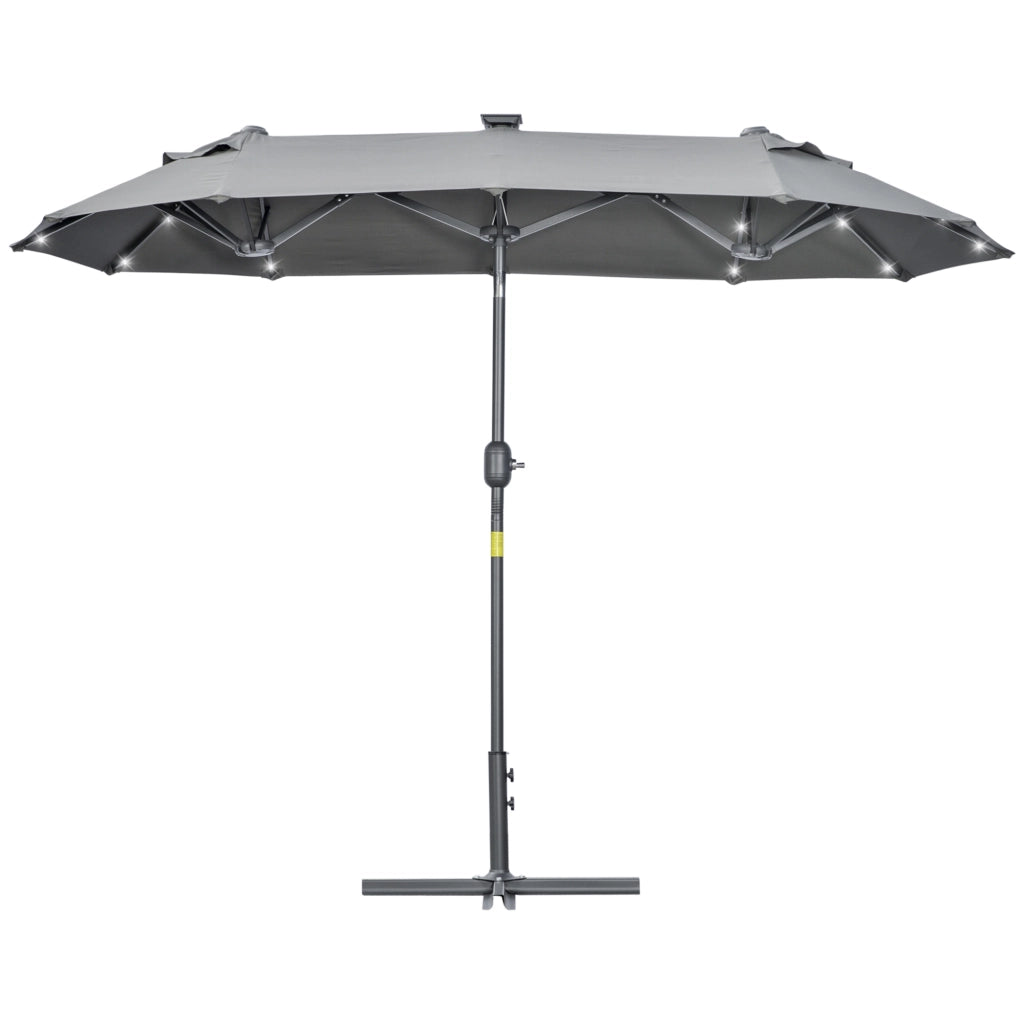 EasyComfort Ombrellone doppio con Base a crocee Luci Solari, 295x150x219cm, Grigio